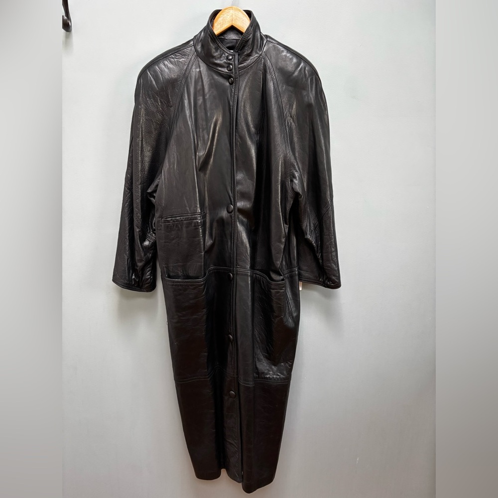 Vintage Ann Taylor Long Leather Coat in Black M